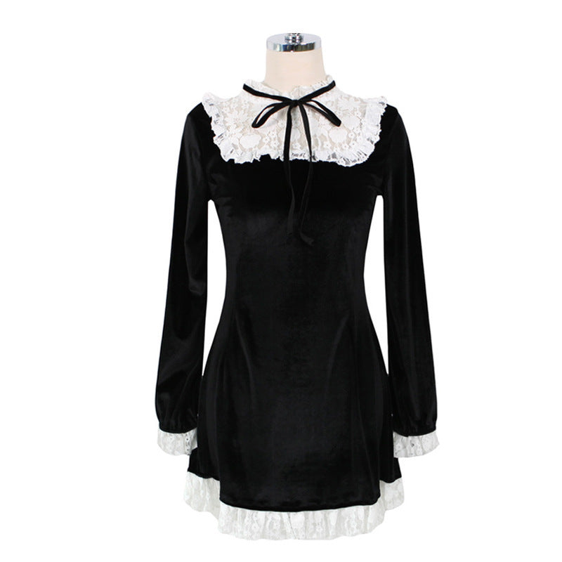 Hepburn Style Gold Velvet Little Black Dress