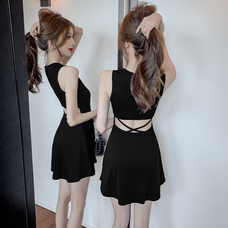 Slim Waist Sleeveless Little Black Dress Bottoming