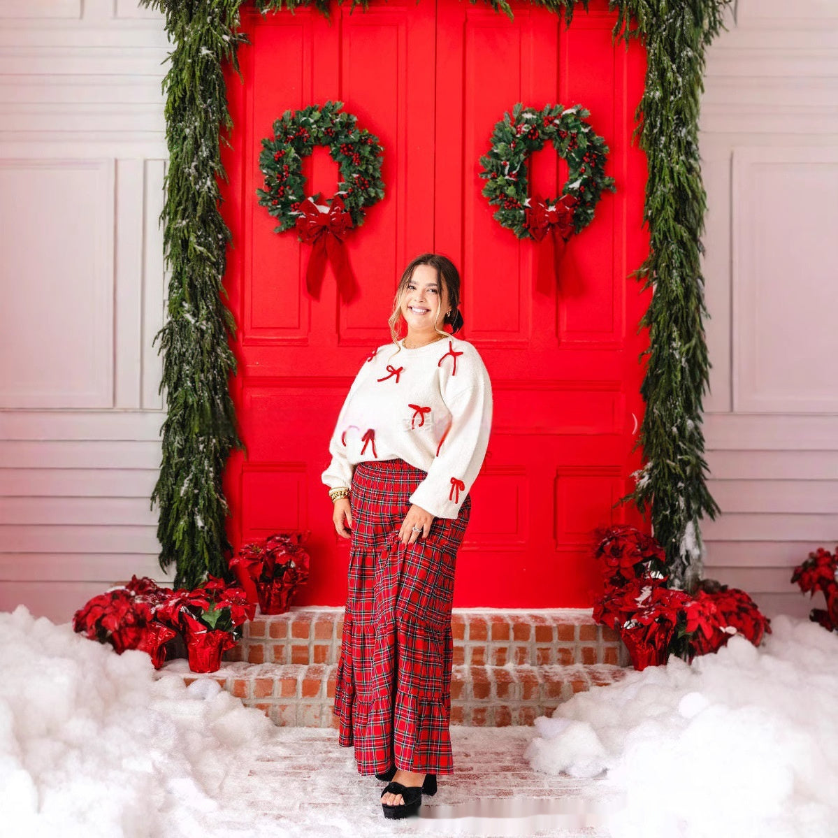 Christmas Round Neck Loose-fitting Versatile Outerwear Bow Idle Style Knitwear For Women