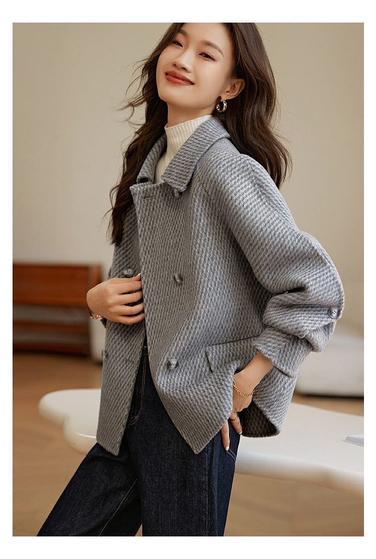 Pineapple Pattern Woolen Coat Outerwear Women
