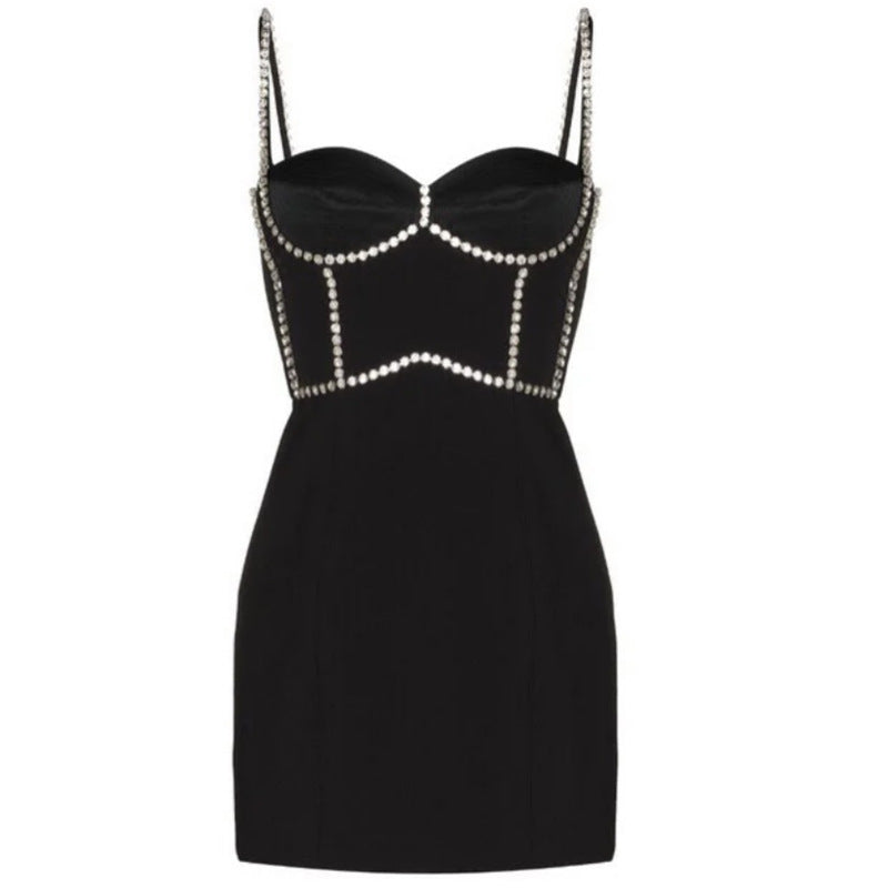 Slim Slim Little Black Dress Suspender Dress