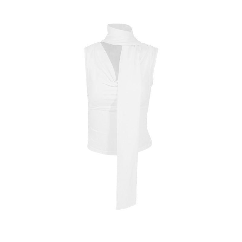Lace-up Tied Top Outerwear Ribbon Swing Collar Sleeveless Vest For Women