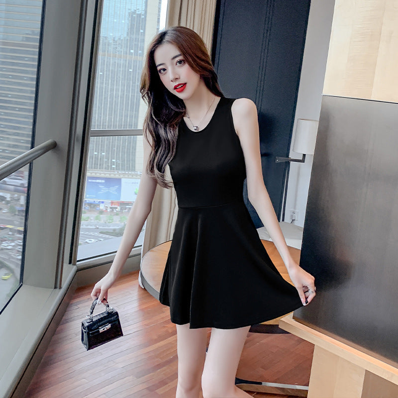 Slim Waist Sleeveless Little Black Dress Bottoming