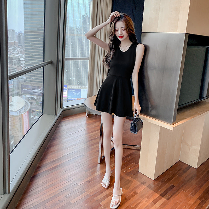 Slim Waist Sleeveless Little Black Dress Bottoming