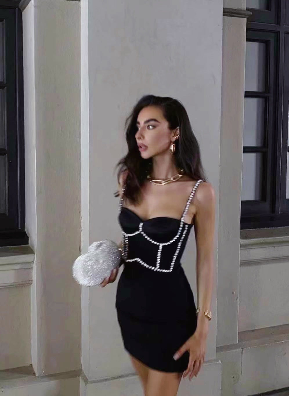 Slim Slim Little Black Dress Suspender Dress