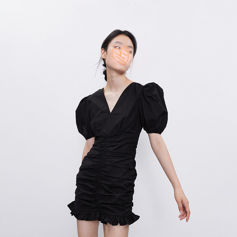 Women's V-neck Mermaid Little Black Dress