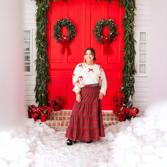 Christmas Round Neck Loose-fitting Versatile Outerwear Bow Idle Style Knitwear For Women