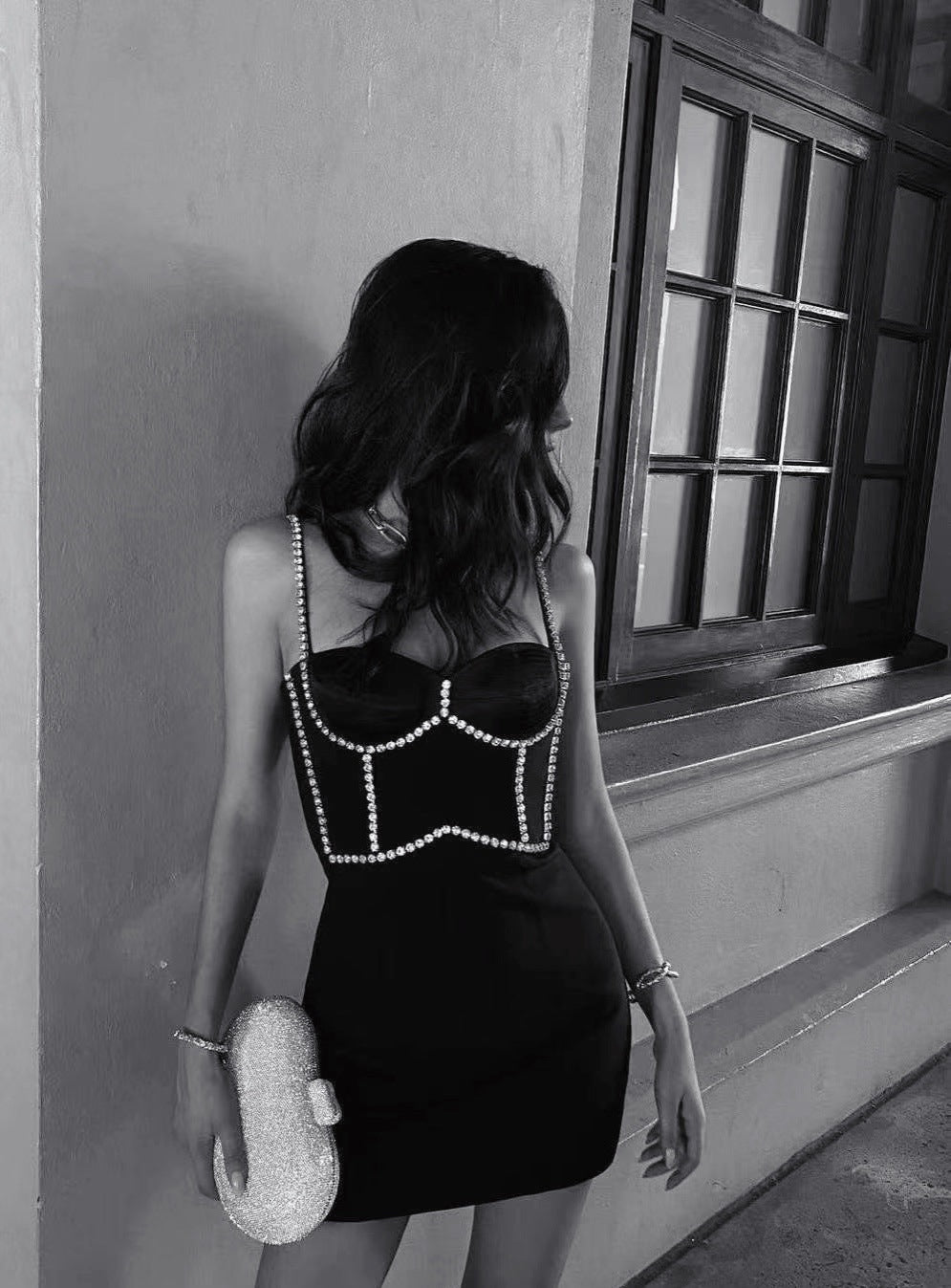Slim Slim Little Black Dress Suspender Dress