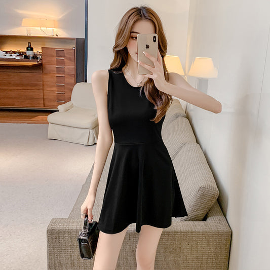 Slim Waist Sleeveless Little Black Dress Bottoming